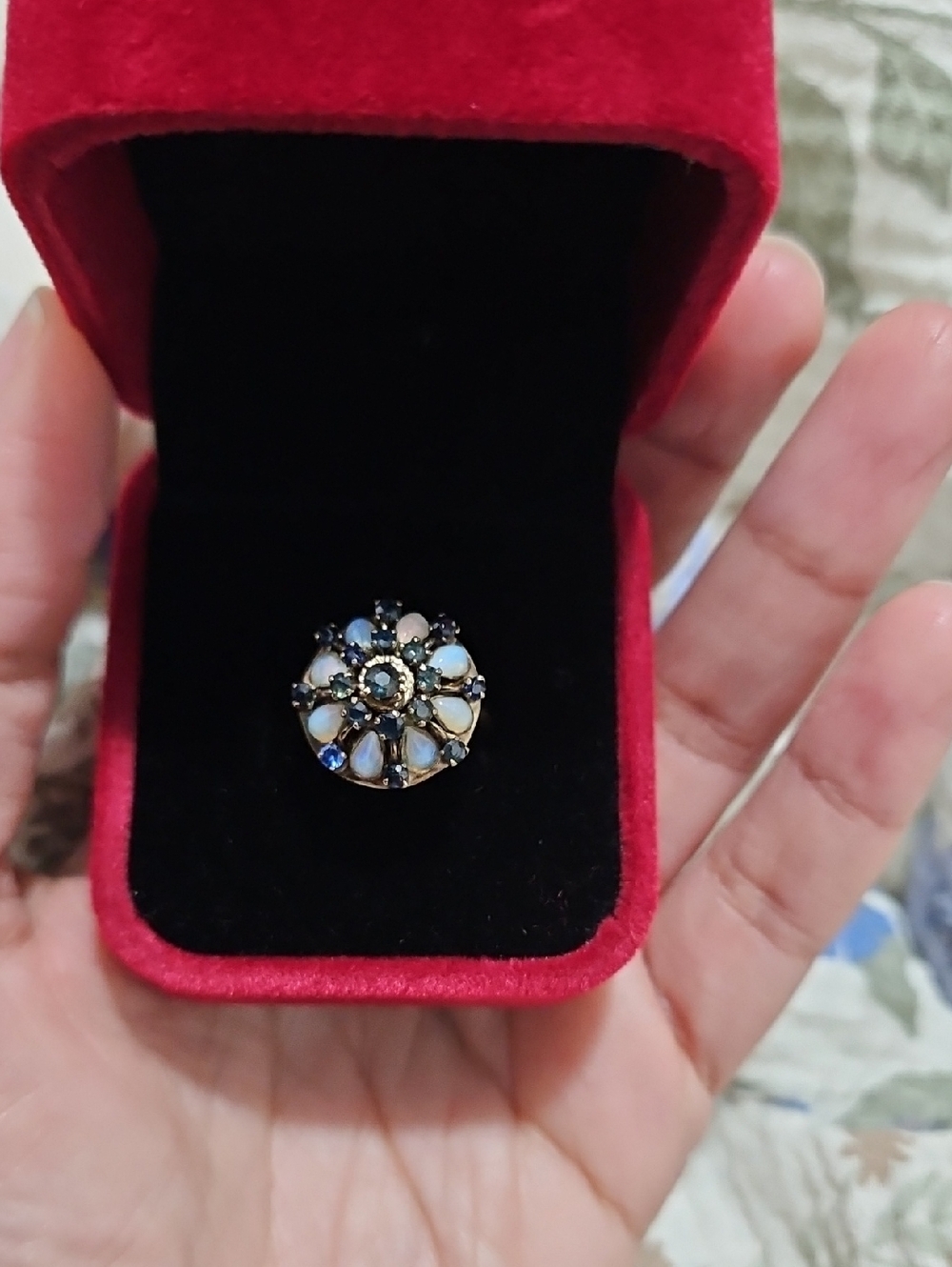 Vintage 10K Thai Opal and Sapphire Princess Ring